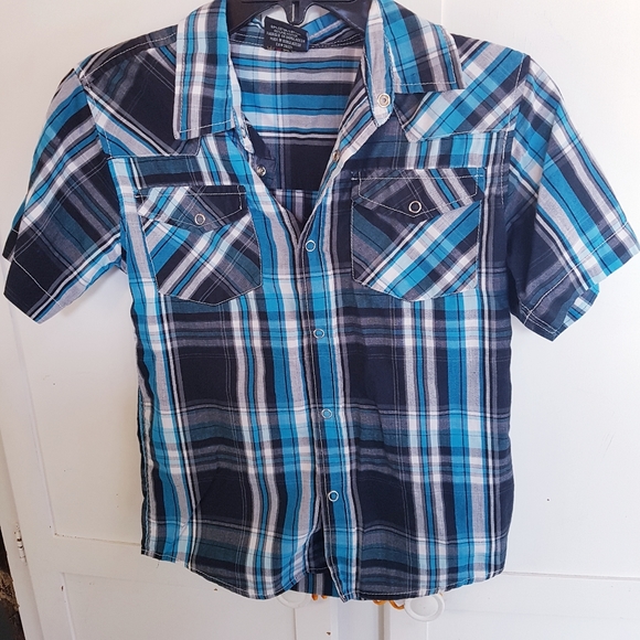 Boys Blue Plaid Button Up - Medium - Picture 1 of 1